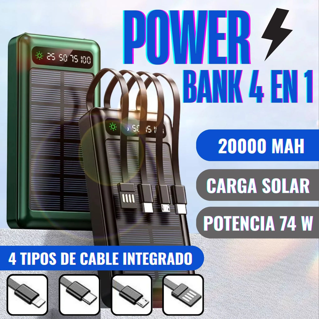 POWER BANK SOLAR (4 EN 1) 20000 mAh DE ENERGÍA ILIMITADA