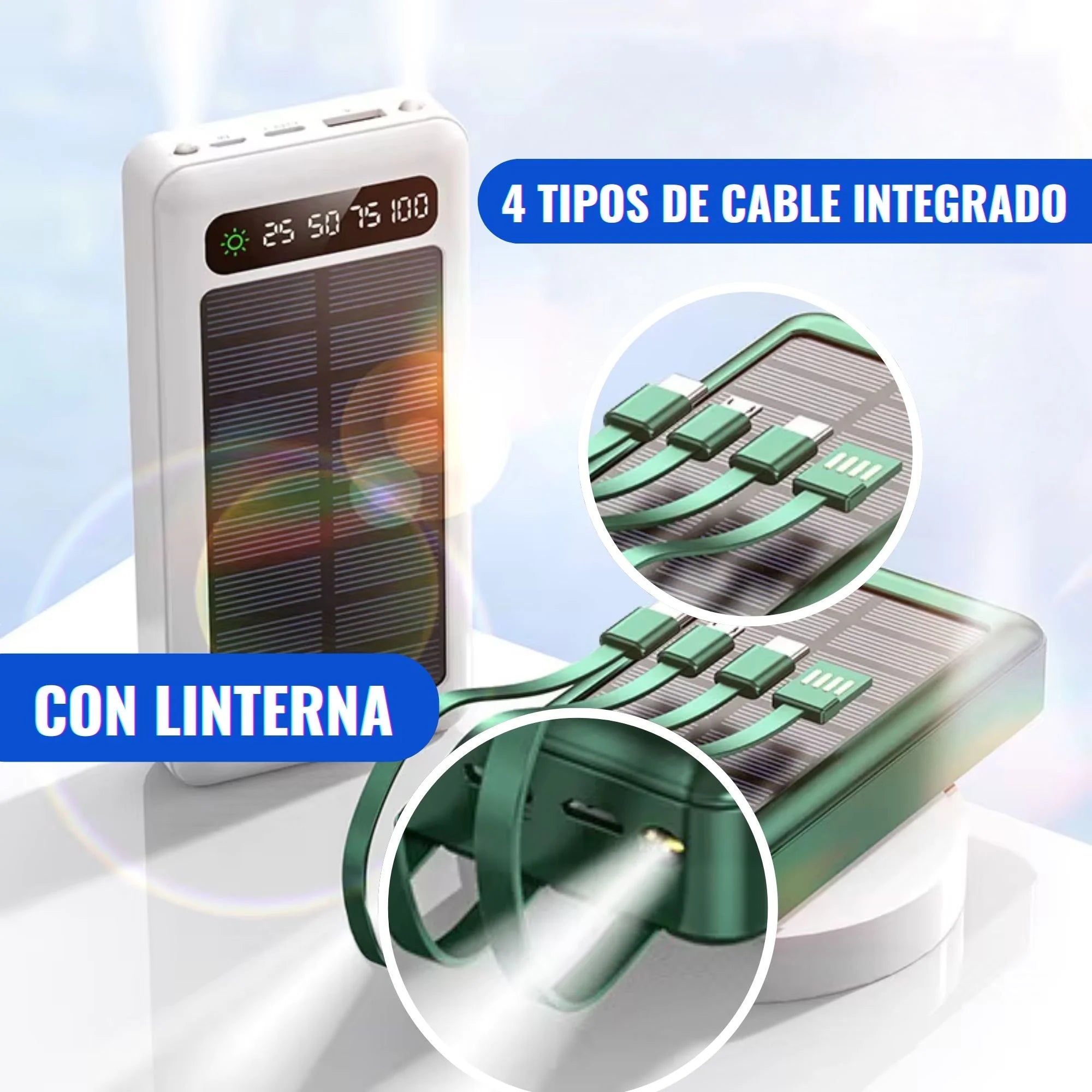 POWER BANK SOLAR (4 EN 1) 20000 mAh DE ENERGÍA ILIMITADA
